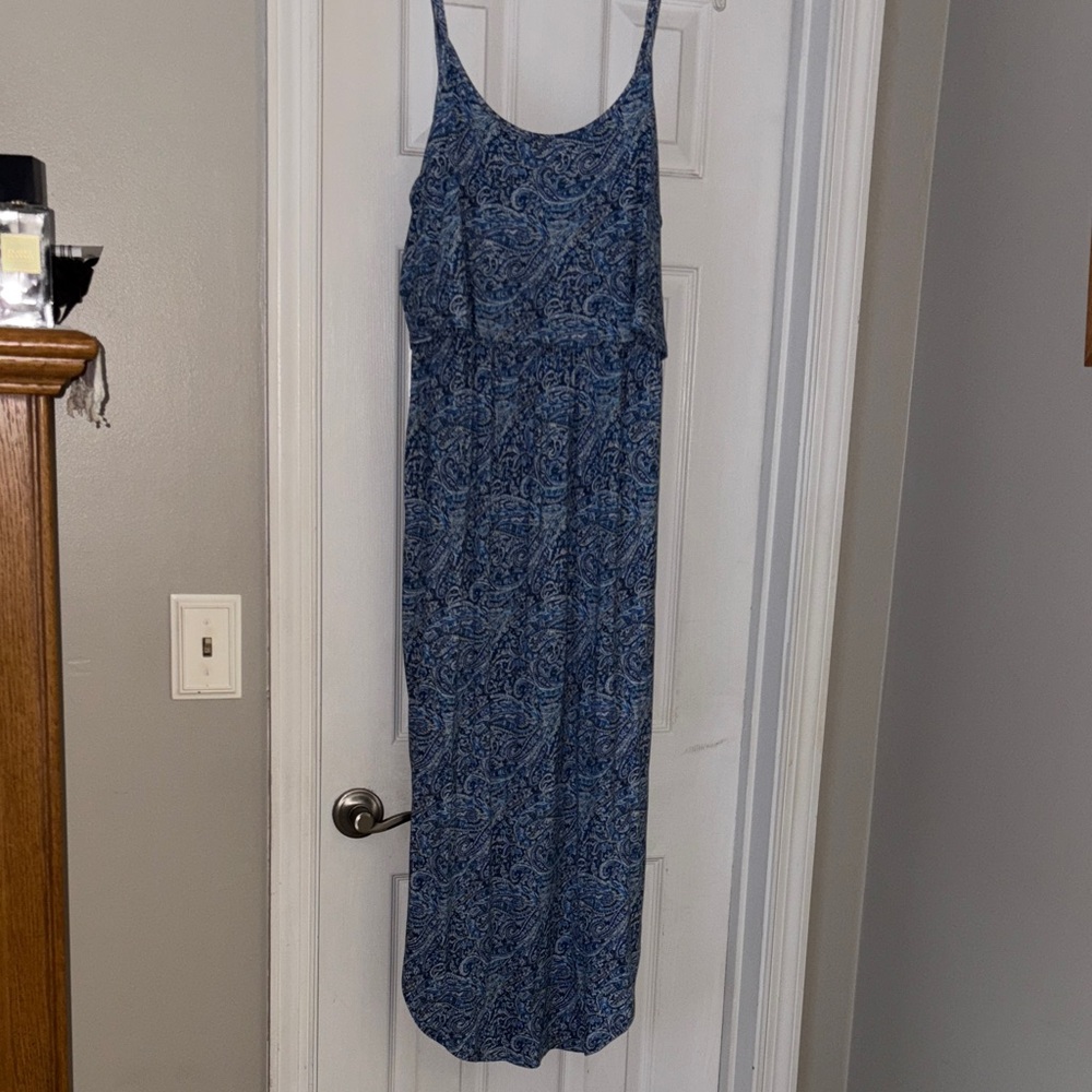 Chic Blue Patterned Maxi Dress Adjustable Straps